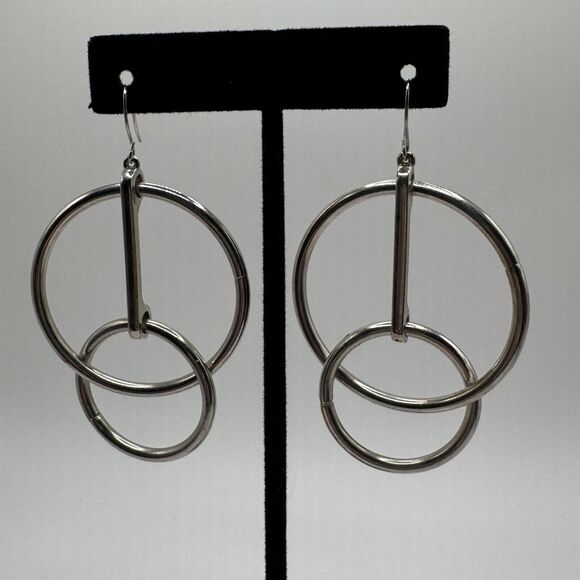 Open Circle Drop Earrings Silver Tone Large Chunky Fashion Geometric Earrings - Picture 1 of 6